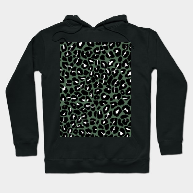 Olive Green Leopard Spots Print Hoodie by OneThreeSix